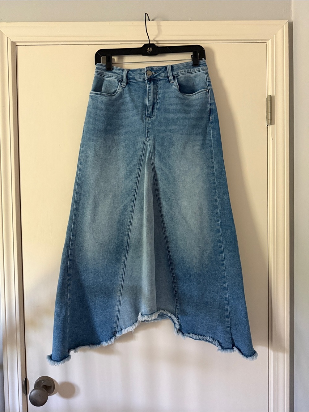 Wash Lab Light Blue Denim A-Line Maxi Skirt